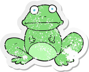 retro distressed sticker of a cartoon frog