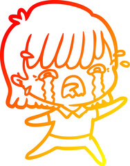 warm gradient line drawing cartoon girl crying