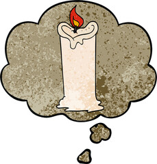 cartoon candle and thought bubble in grunge texture pattern style