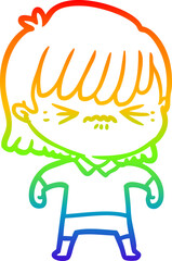 rainbow gradient line drawing annoyed cartoon girl