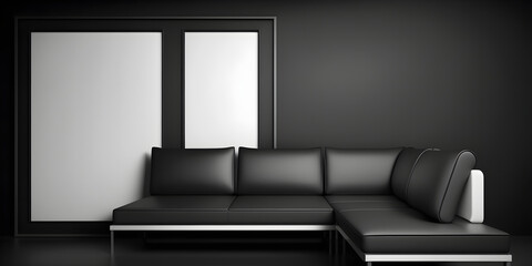 Dark modern interior with sofa and mock up poster. generative ai