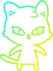 cold gradient line drawing cute cartoon cat