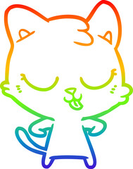 rainbow gradient line drawing happy cartoon cat