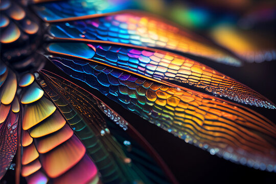 Dragonfly body closeup in vivid colors detailed nature insect