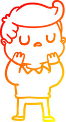 warm gradient line drawing cartoon aloof man considering