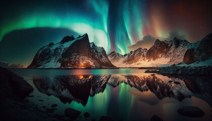 Fototapeta na wymiar Journey to the Edge of the World: Experiencing the Majesty of Norway's Landscapes and Aurora Borealis