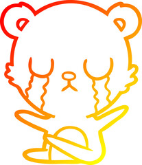 warm gradient line drawing crying cartoon bear