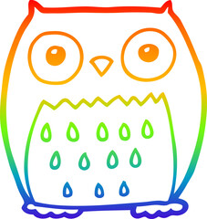 rainbow gradient line drawing cartoon owl