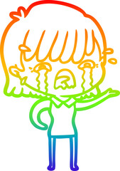 rainbow gradient line drawing cartoon girl crying