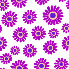 Fototapeta na wymiar Flowers seamless pattern. Abstract floral minimal design illustration. Trendy colorful summer magenta flowers on white background. Modern floral pattern tile for fashion textile fabric, cloth, decor