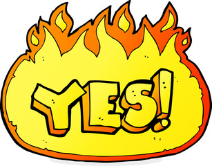 cartoon flaming yes symbol