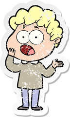 distressed sticker of a cartoon man gasping in surprise