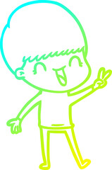 cold gradient line drawing happy cartoon boy