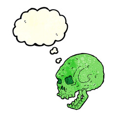 cartoon spooky skull with thought bubble