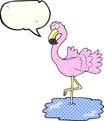 comic book speech bubble cartoon flamingo