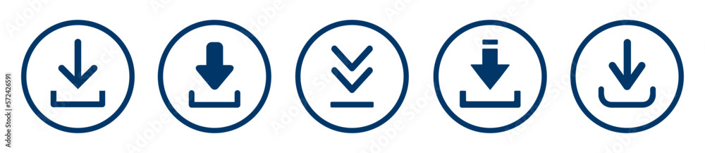 Poster Set download icons. Button with arrow down simple icon download - vector