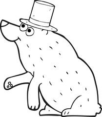 black and white cartoon bear in top hat