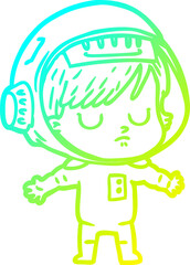 cold gradient line drawing cartoon astronaut woman
