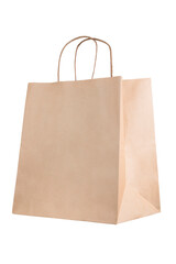 Recycled paper shopping bag on white background. Full Depth of field. Focus stacking. PNG