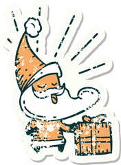 grunge sticker of tattoo style santa claus christmas character