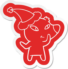 cute cartoon  sticker of a bear wearing santa hat