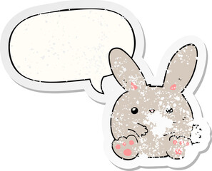 cartoon rabbit and speech bubble distressed sticker