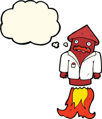 cartoon firework in business suit with thought bubble