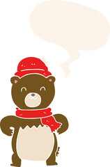 cute cartoon bear and speech bubble in retro style