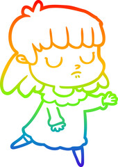 rainbow gradient line drawing cartoon indifferent woman
