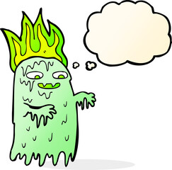 cartoon spooky ghost with thought bubble
