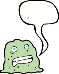 cartoon slime creature with speech bubble