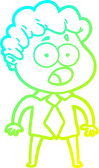 cold gradient line drawing cartoon man gasping in surprise