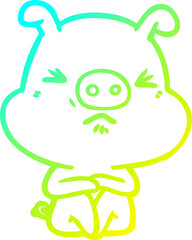 cold gradient line drawing cartoon angry pig sat waiting