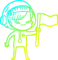 cold gradient line drawing cartoon astronaut woman