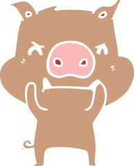 angry flat color style cartoon pig