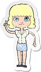 retro distressed sticker of a cartoon woman with idea