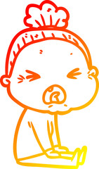 warm gradient line drawing cartoon angry old woman