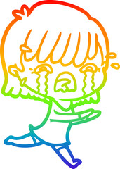 rainbow gradient line drawing cartoon girl crying
