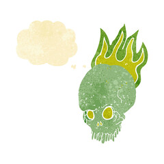 cartoon spooky skull with thought bubble