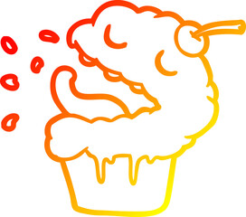 warm gradient line drawing funny cupcake