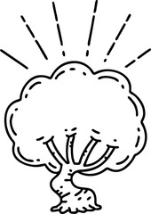 traditional black line work tattoo style tree