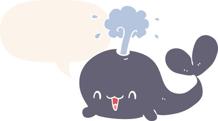 cartoon whale and speech bubble in retro style