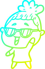 Obraz premium cold gradient line drawing cartoon happy woman wearing spectacles