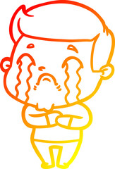 warm gradient line drawing cartoon man crying