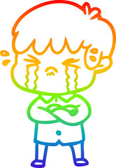 rainbow gradient line drawing crying boy cartoon