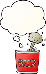 cartoon beer can and thought bubble in smooth gradient style