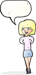 cartoon happy woman with speech bubble