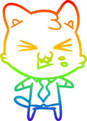 rainbow gradient line drawing cartoon cat hissing