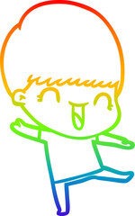 rainbow gradient line drawing happy cartoon boy