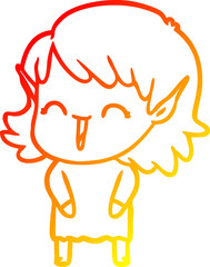 warm gradient line drawing cartoon elf girl